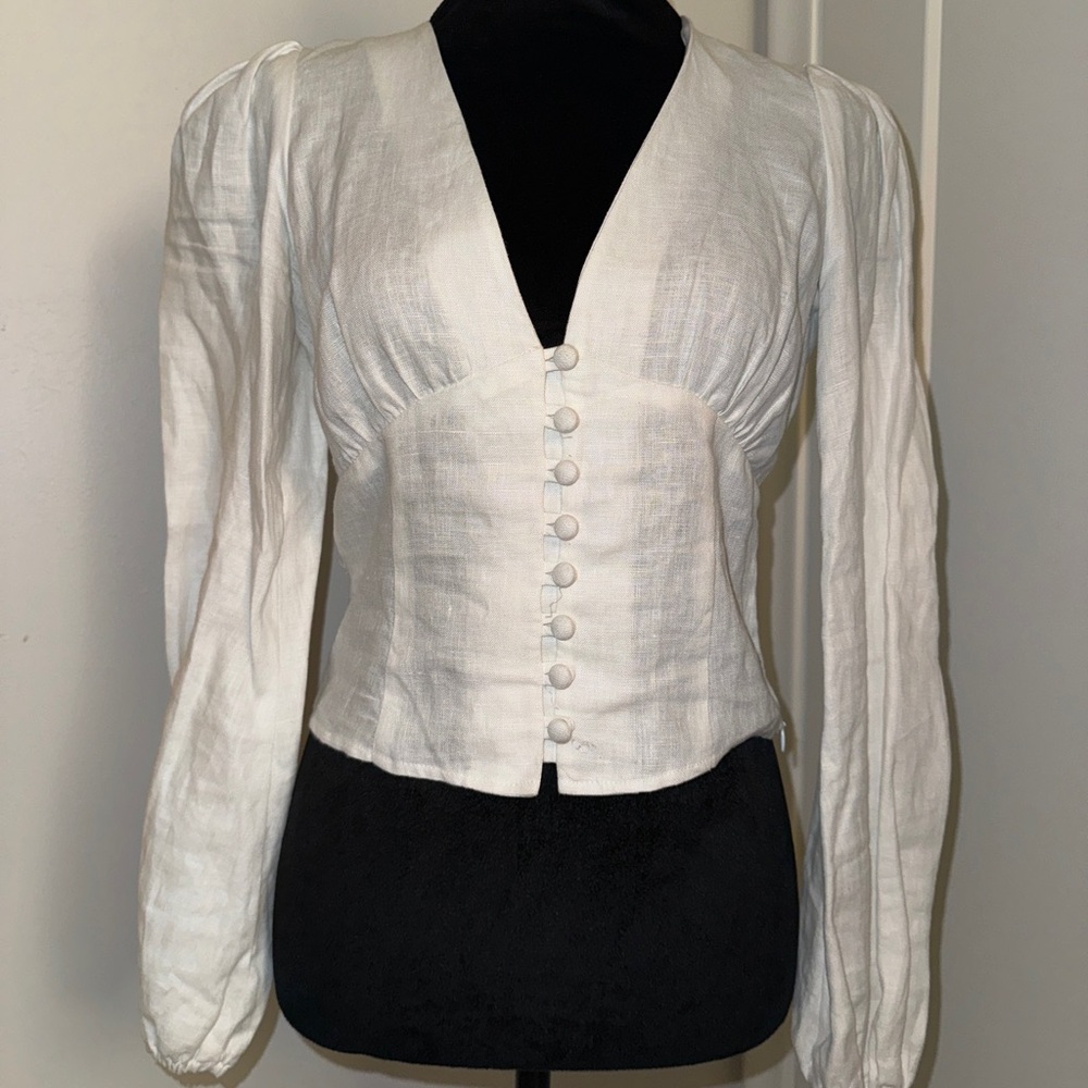 Reformation White Button-Front Blouse